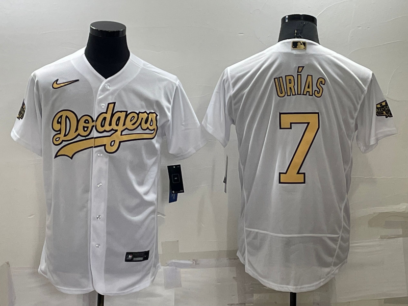 Men's Los Angeles Dodgers #7 Julio Urías 2022 All-Star White Flex Base Stitched Baseball Jersey